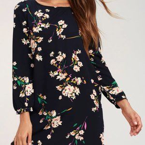 Lulu's Navy Floral Print Shift Dress